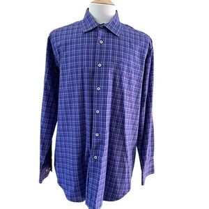 David Donahue Men’s Plaid Long Sleeve Button Down Shirt Purple Size XL